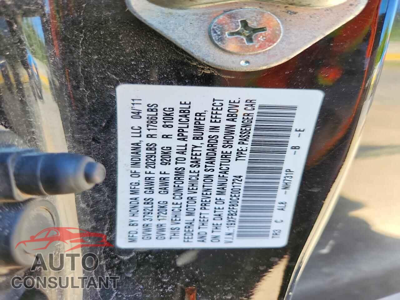 HONDA CIVIC 2012 - 19XFB2F80CE001724