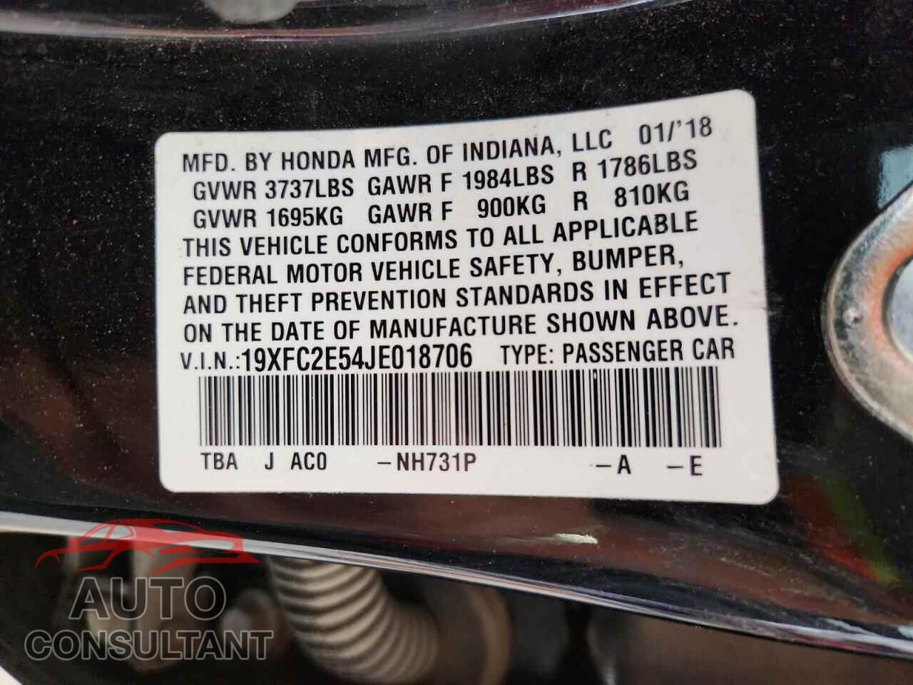 HONDA CIVIC 2018 - 19XFC2E54JE018706