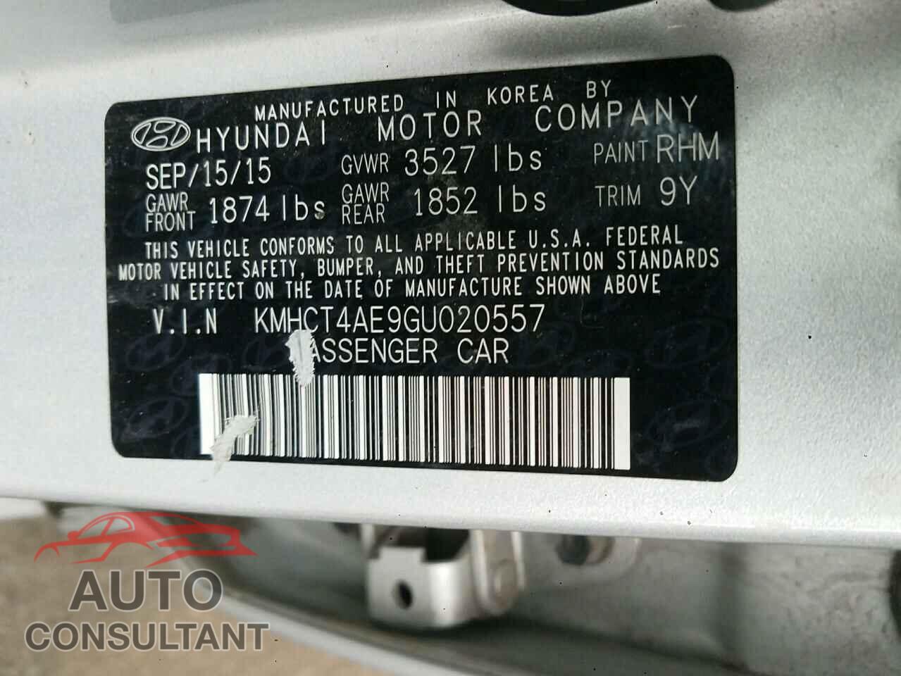 HYUNDAI ACCENT 2016 - KMHCT4AE9GU020557