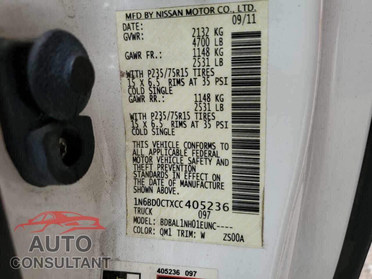 NISSAN FRONTIER 2012 - 1N6BD0CTXCC405236