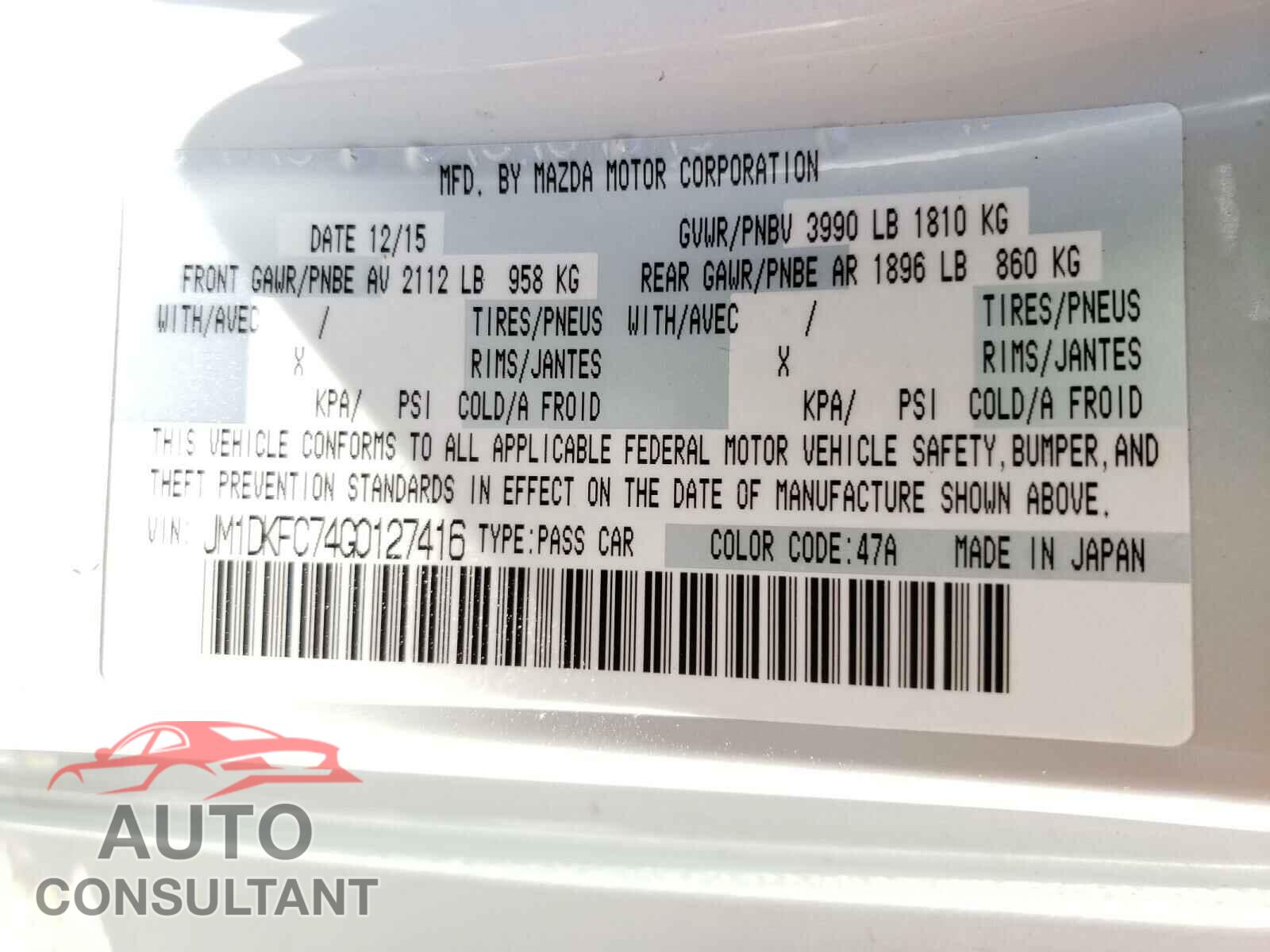 MAZDA CX-3 2016 - JM1DKFC74G0127416