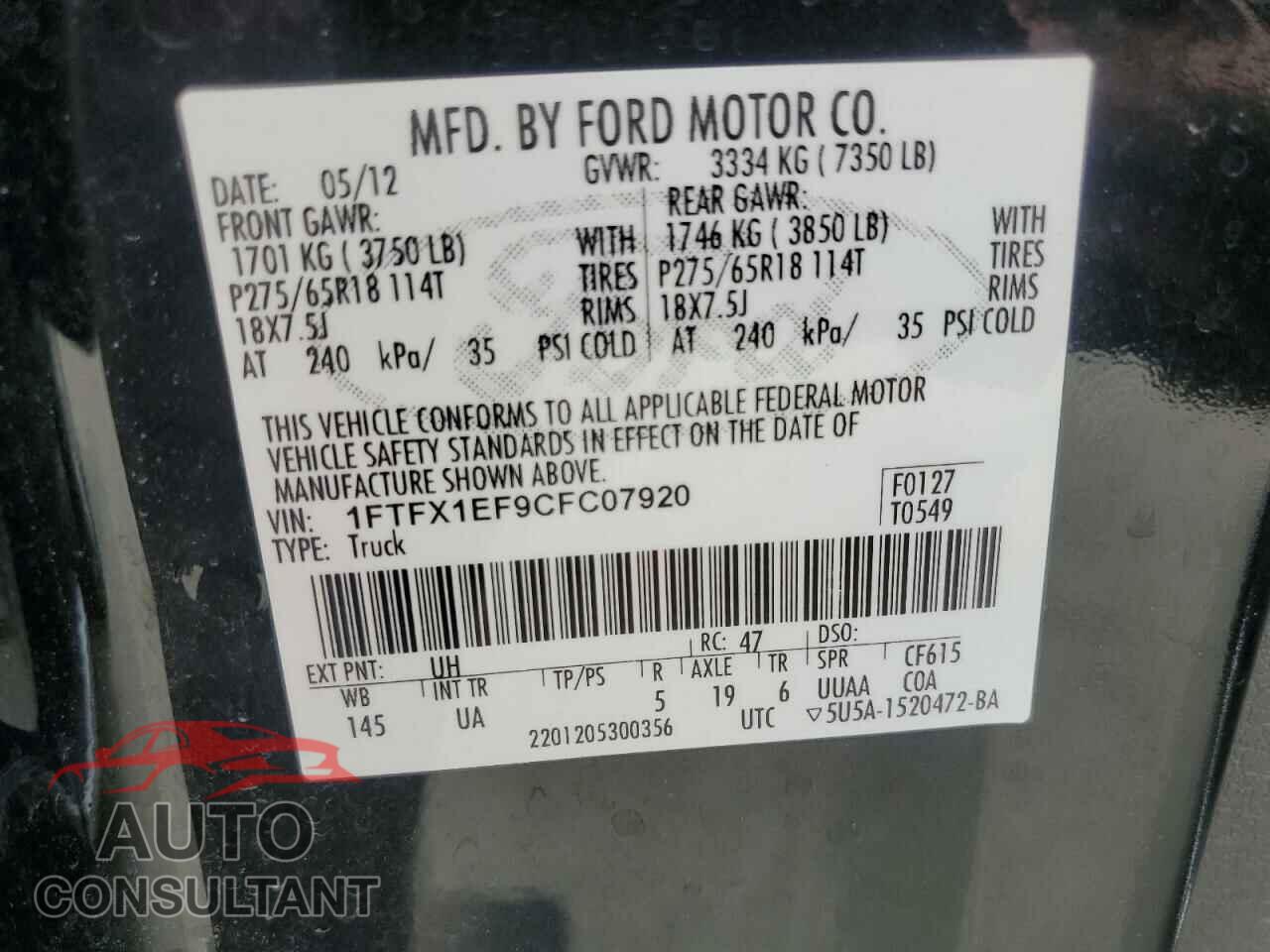 FORD F-150 2012 - 1FTFX1EF9CFC07920