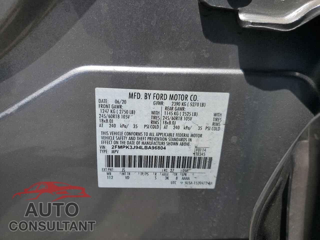 FORD EDGE 2020 - 2FMPK3J94LBA96804