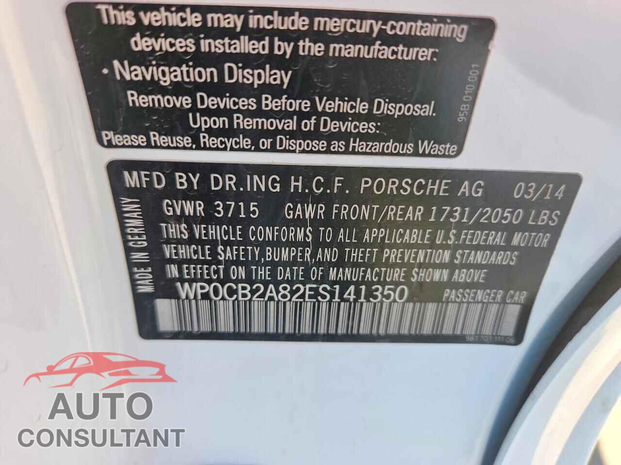 PORSCHE BOXSTER 2014 - WP0CB2A82ES141350