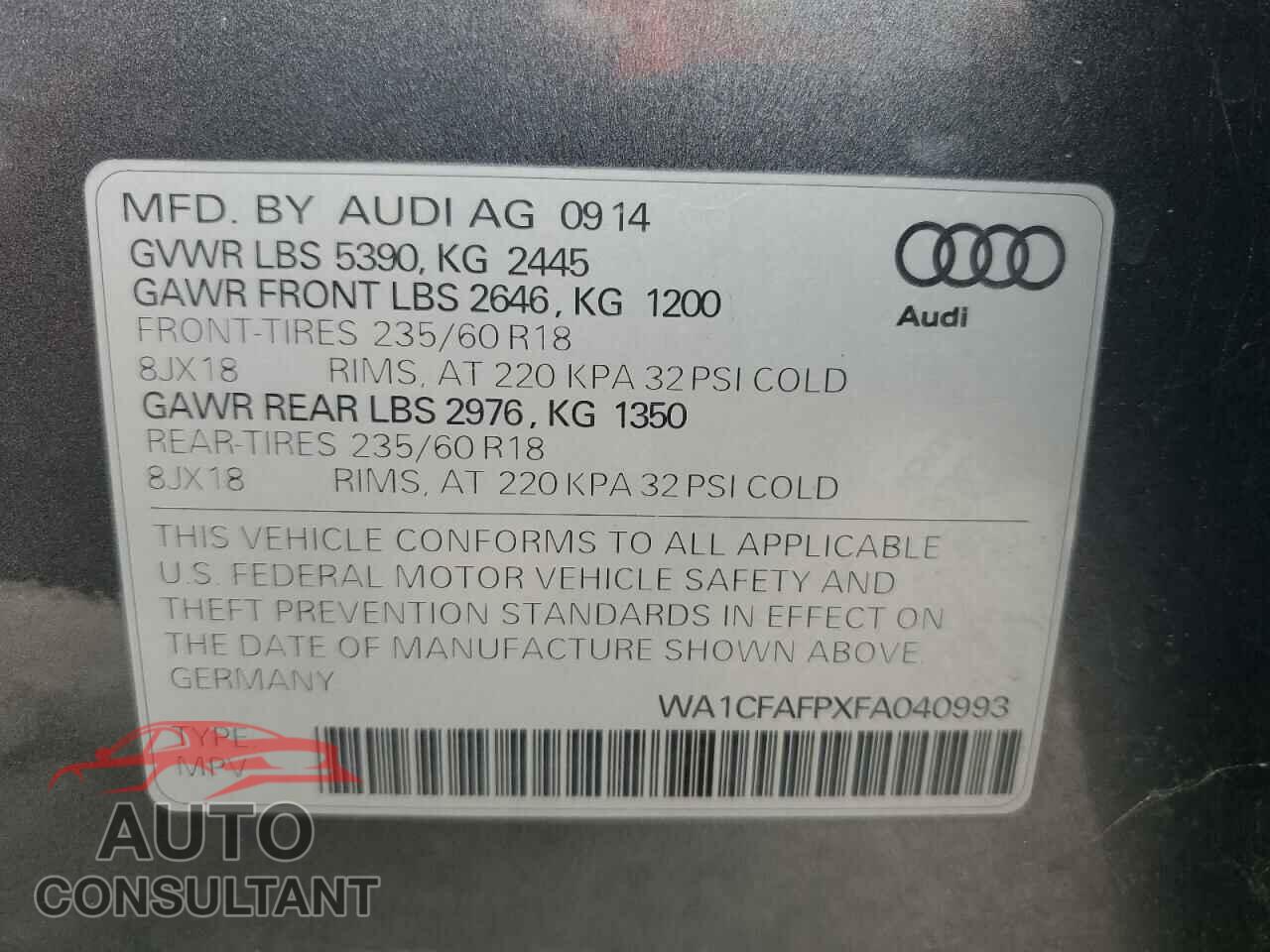 AUDI Q5 2015 - WA1CFAFPXFA040993
