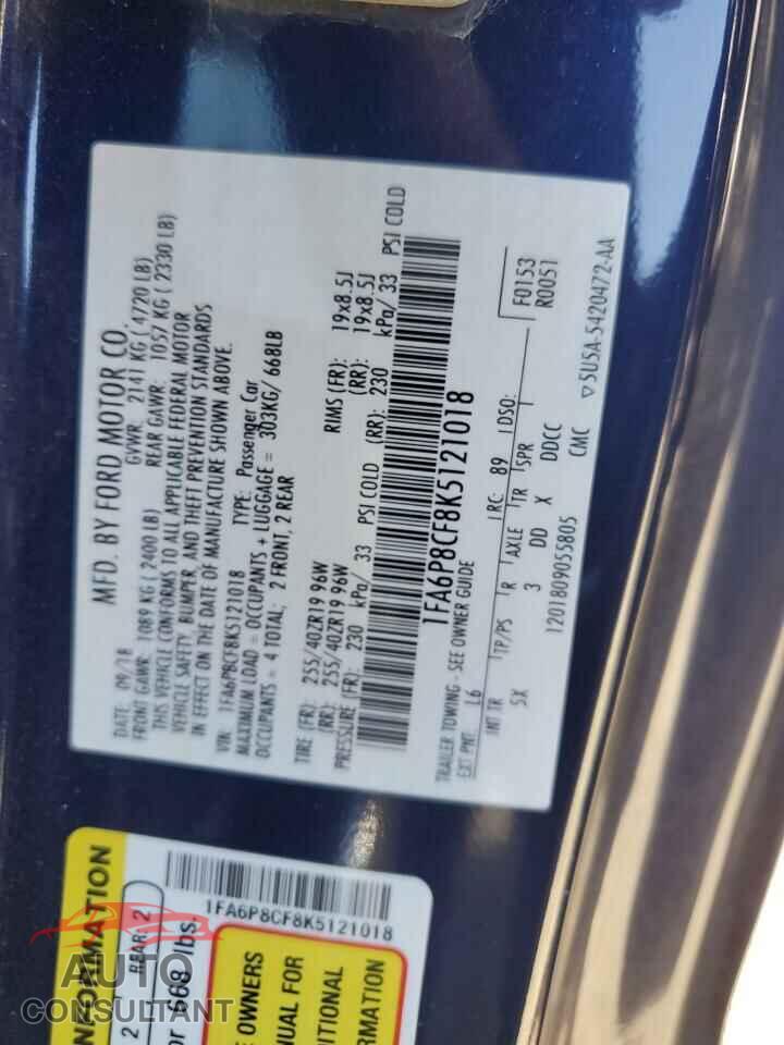 FORD MUSTANG 2019 - 1FA6P8CF8K5121018