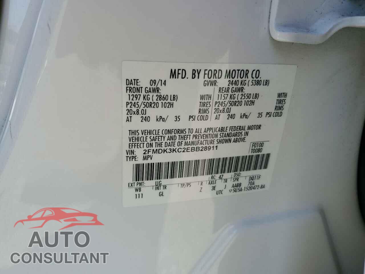FORD EDGE 2014 - 2FMDK3KC2EBB28911