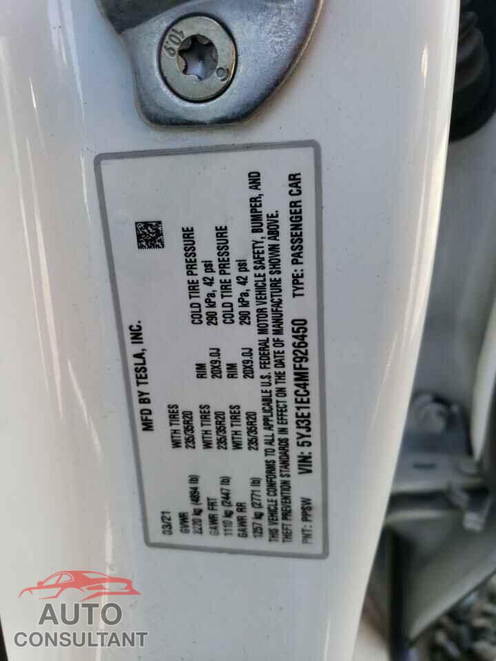 TESLA MODEL 3 2021 - 5YJ3E1EC4MF926450