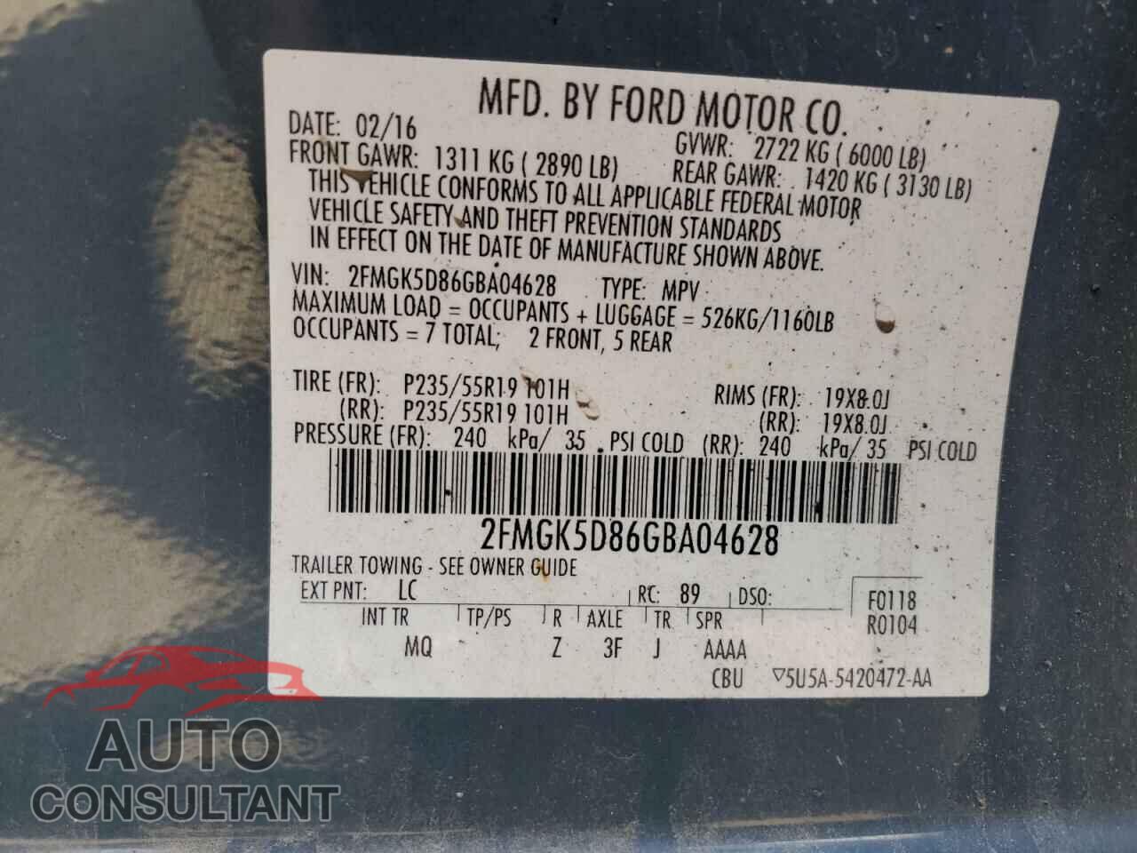 FORD FLEX 2016 - 2FMGK5D86GBA04628