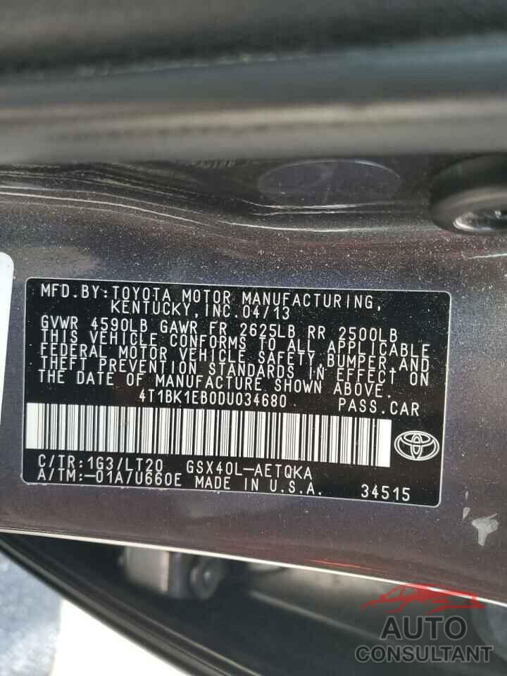 TOYOTA AVALON 2013 - 4T1BK1EB0DU034680