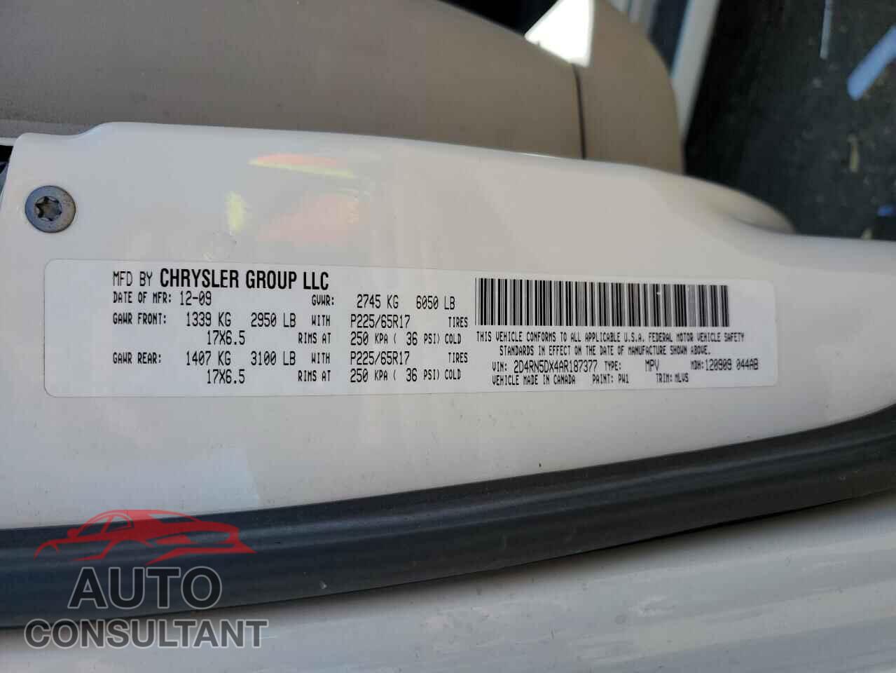 DODGE CARAVAN 2010 - 2D4RN5DX4AR187377