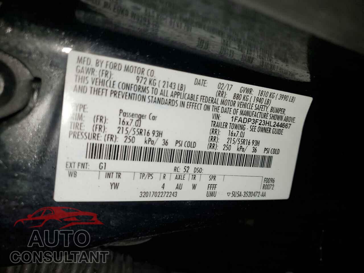 FORD FOCUS 2017 - 1FADP3F23HL244667