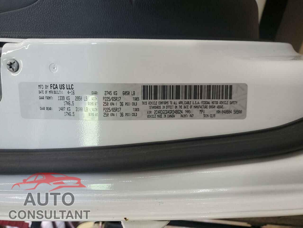 DODGE CARAVAN 2016 - 2C4RDGCG4GR348624
