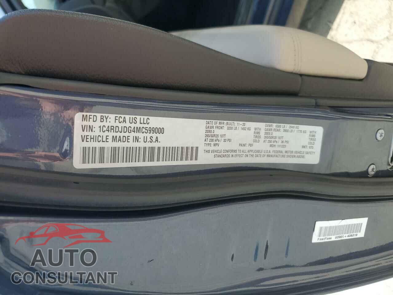 DODGE DURANGO 2021 - 1C4RDJDG4MC599000