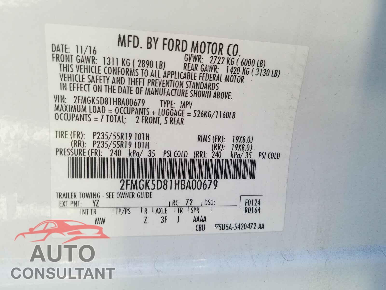 FORD FLEX 2017 - 2FMGK5D81HBA00679