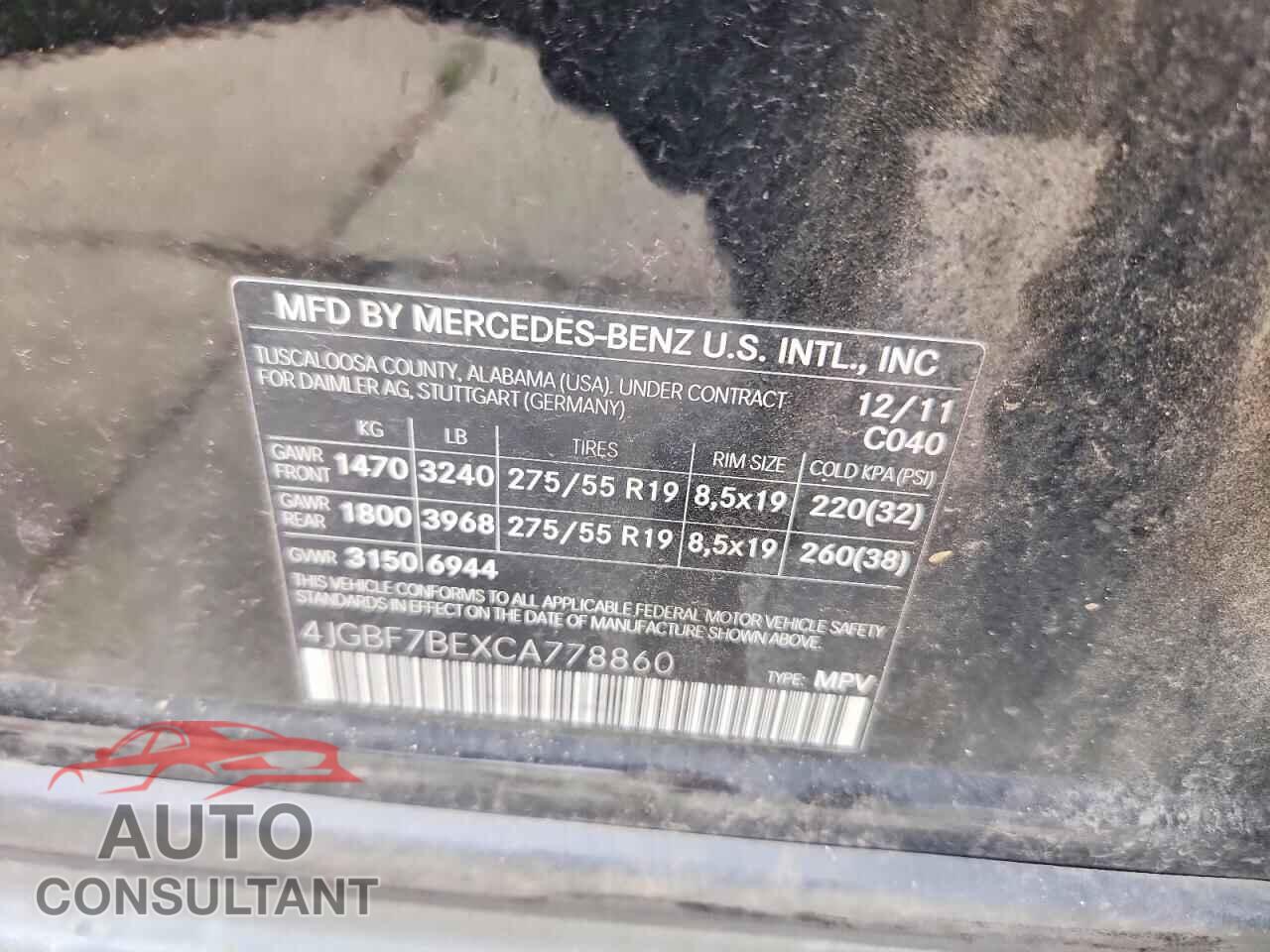 MERCEDES-BENZ GL-CLASS 2012 - 4JGBF7BEXCA778860