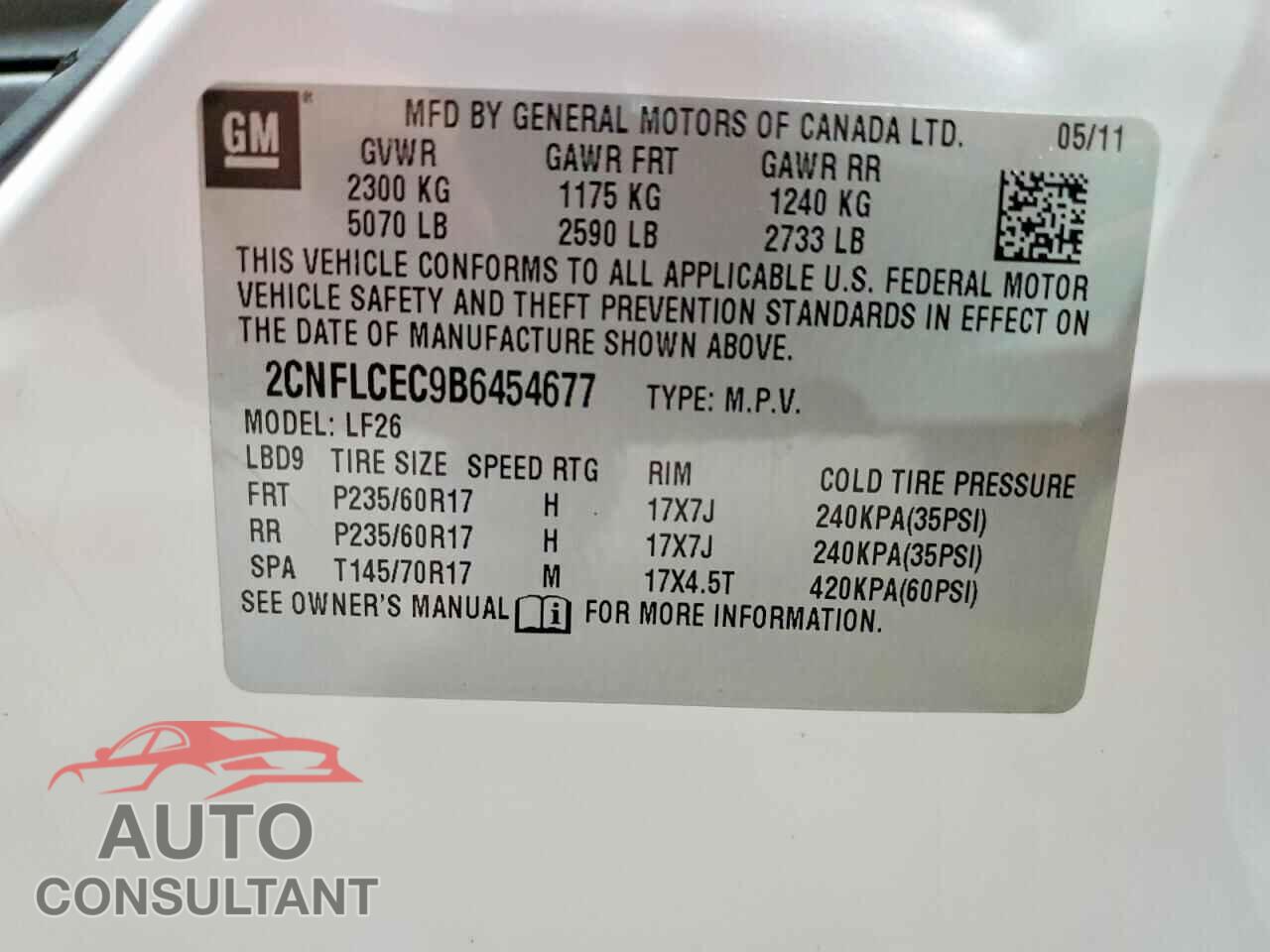 CHEVROLET EQUINOX 2011 - 2CNFLCEC9B6454677