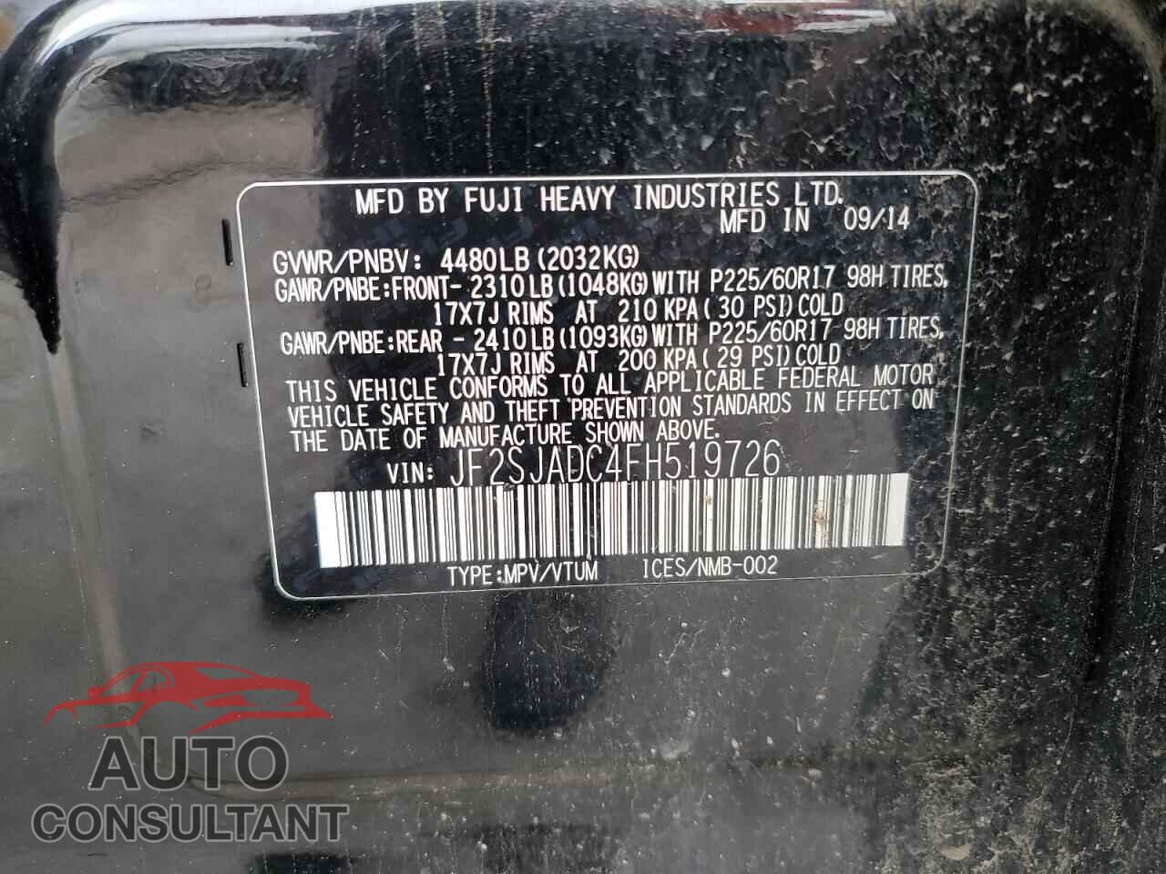 SUBARU FORESTER 2015 - JF2SJADC4FH519726