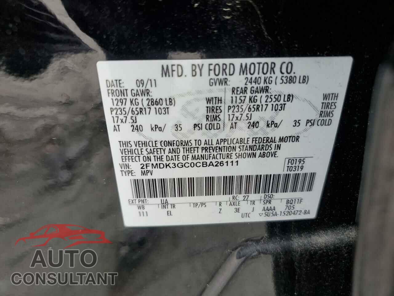FORD EDGE 2012 - 2FMDK3GC0CBA26111