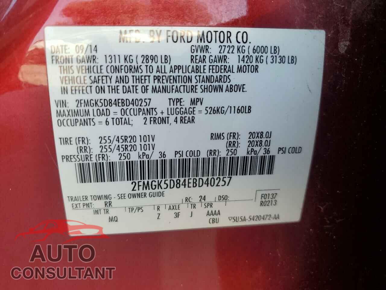 FORD FLEX 2014 - 2FMGK5D84EBD40257
