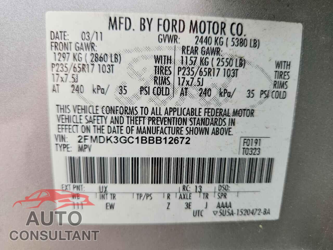 FORD EDGE 2011 - 2FMDK3GC1BBB12672