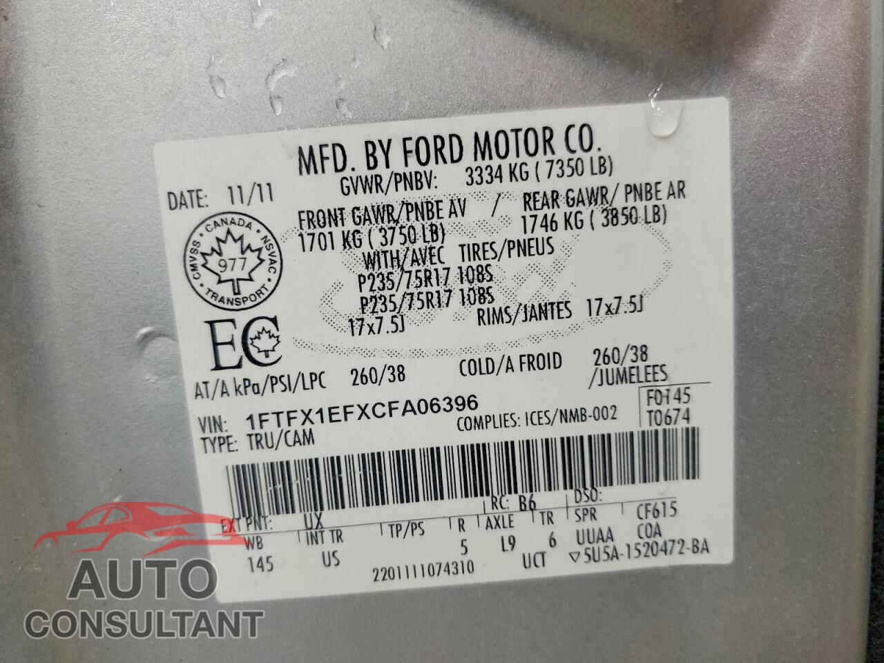 FORD F150 2012 - 1FTFX1EFXCFA06396