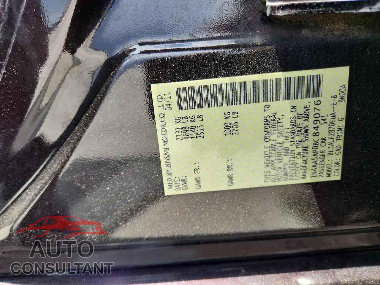 NISSAN MAXIMA 2011 - 1N4AA5AP0BC849076