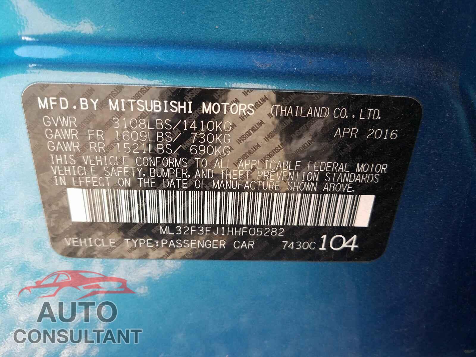MITSUBISHI MIRAGE 2017 - ML32F3FJ1HHF05282