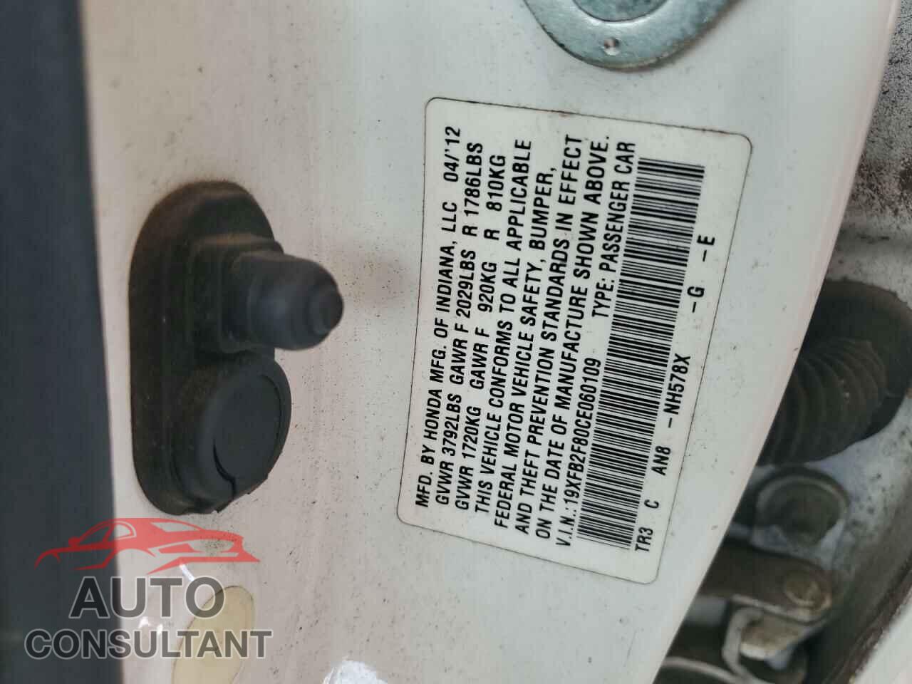 HONDA CIVIC 2012 - 19XFB2F80CE060109