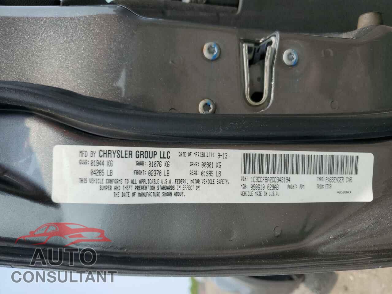 DODGE DART 2013 - 1C3CDFBA2DD343194