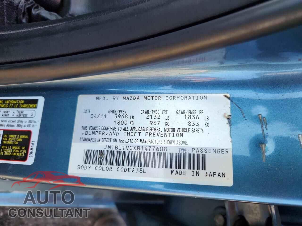MAZDA 3 2011 - JM1BL1VGXB1477608