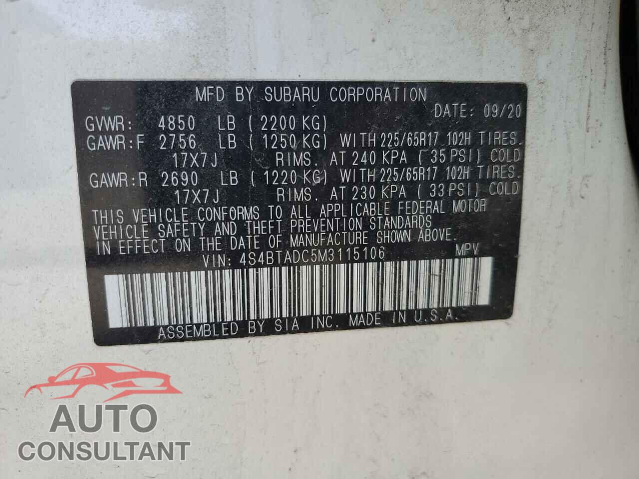 SUBARU OUTBACK 2021 - 4S4BTADC5M3115106