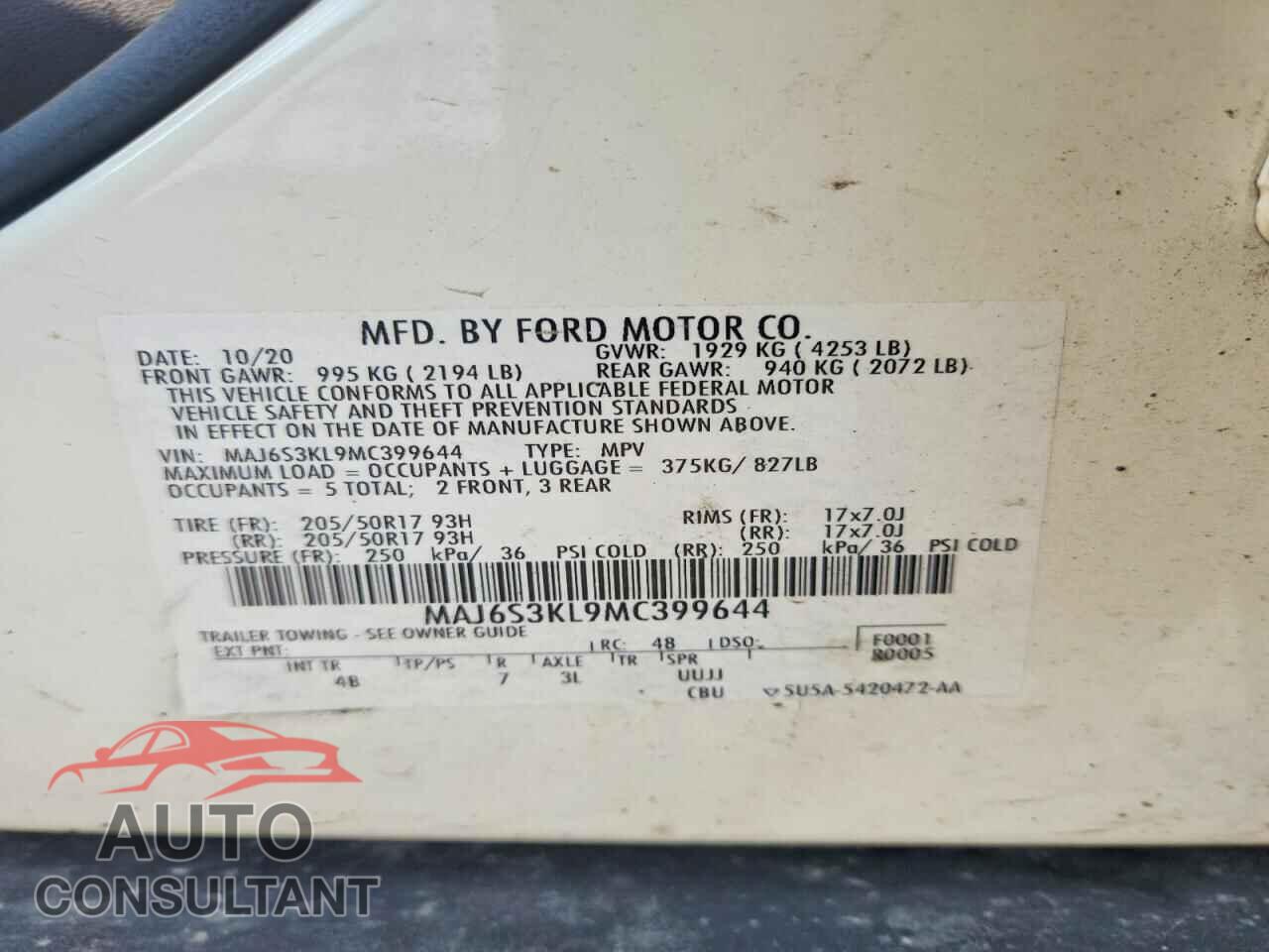 FORD ECOSPORT 2021 - MAJ6S3KL9MC399644