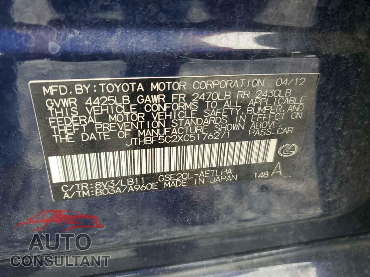 LEXUS IS 2012 - JTHBF5C2XC5176271