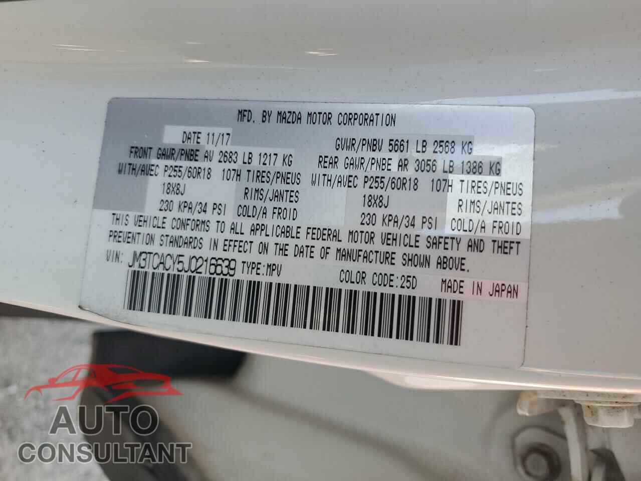 MAZDA CX-9 2018 - JM3TCACY5J0216639