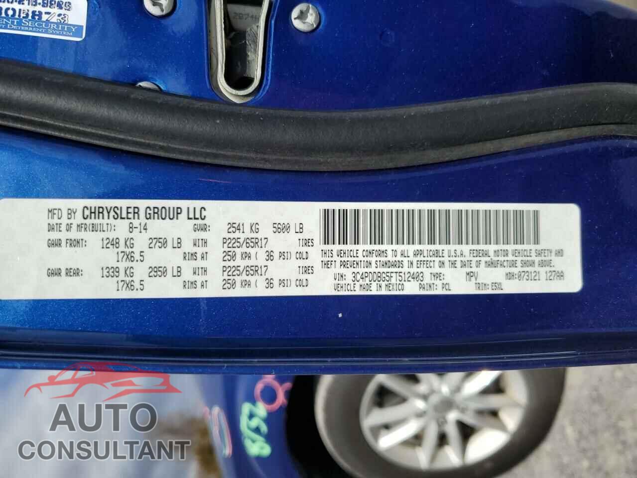 DODGE JOURNEY 2015 - 3C4PDDBG5FT512403