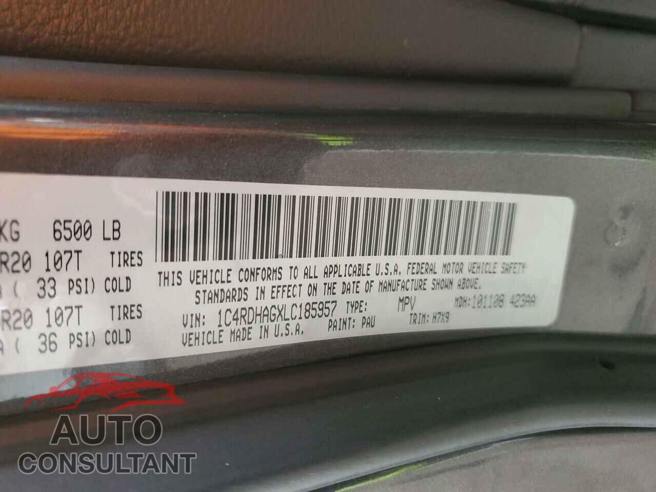 DODGE DURANGO 2020 - 1C4RDHAGXLC185957