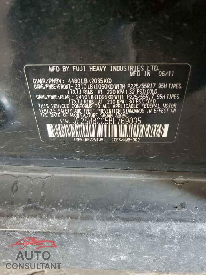 SUBARU FORESTER 2011 - JF2SHBCC5BH769005