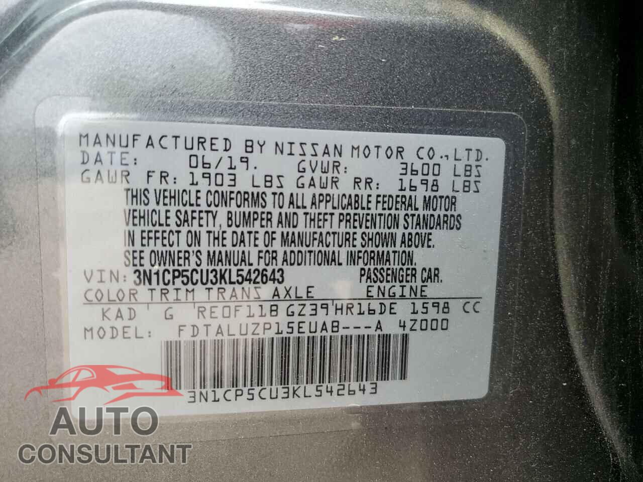 NISSAN KICKS 2019 - 3N1CP5CU3KL542643