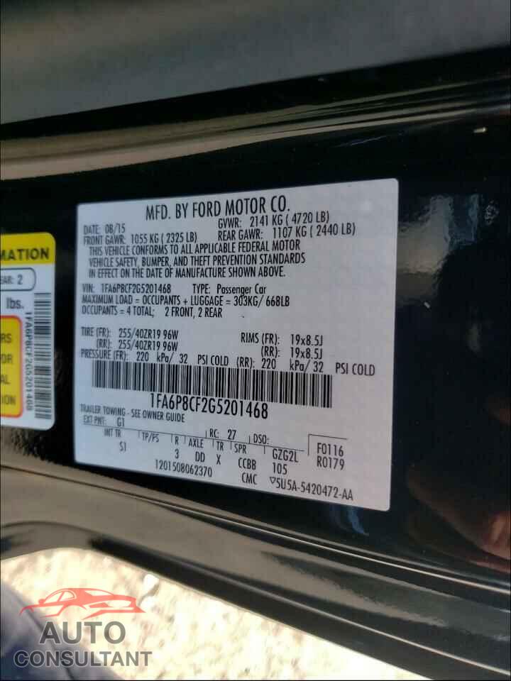 FORD MUSTANG 2016 - 1FA6P8CF2G5201468