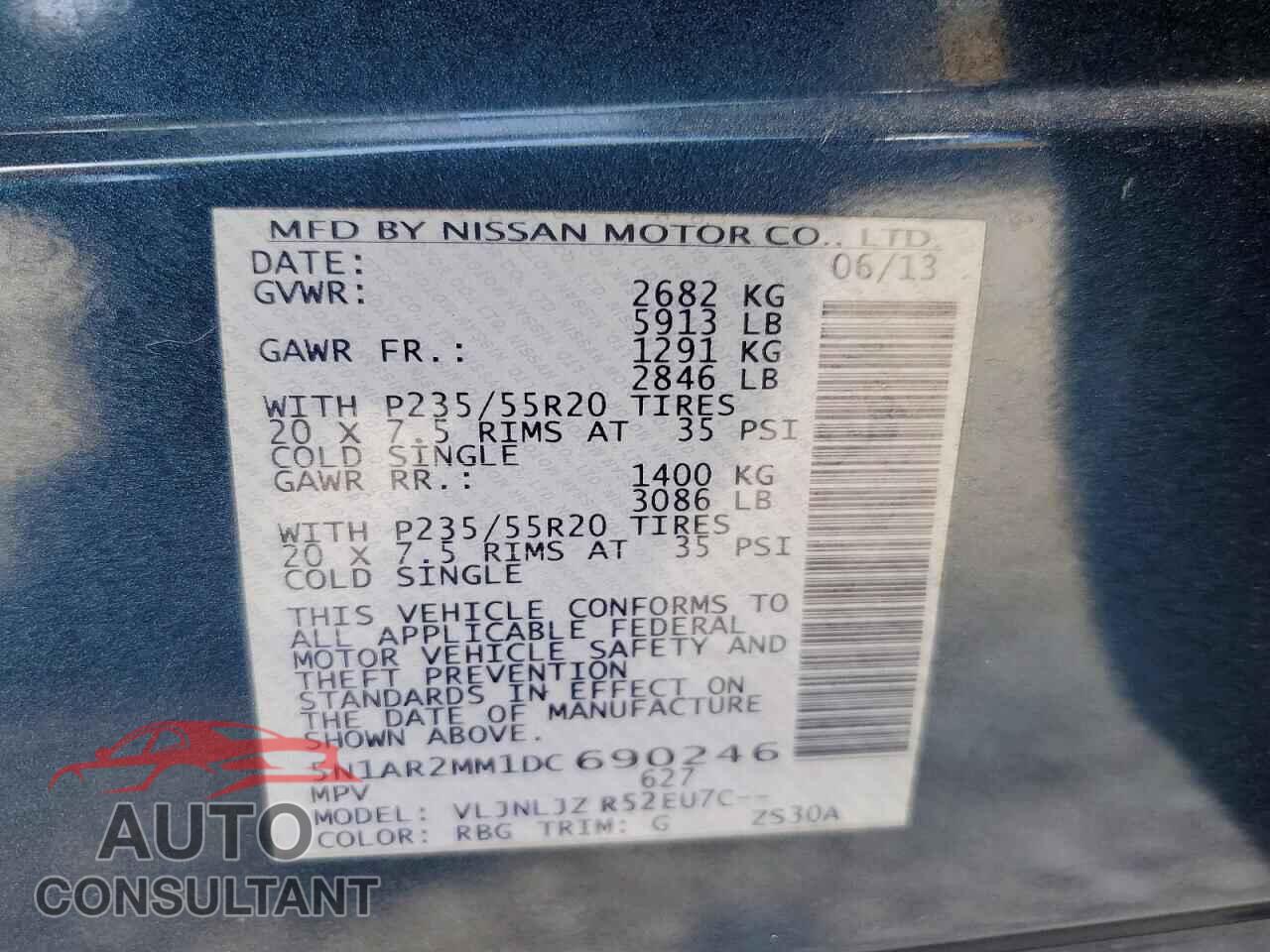 NISSAN PATHFINDER 2013 - 5N1AR2MM1DC690246