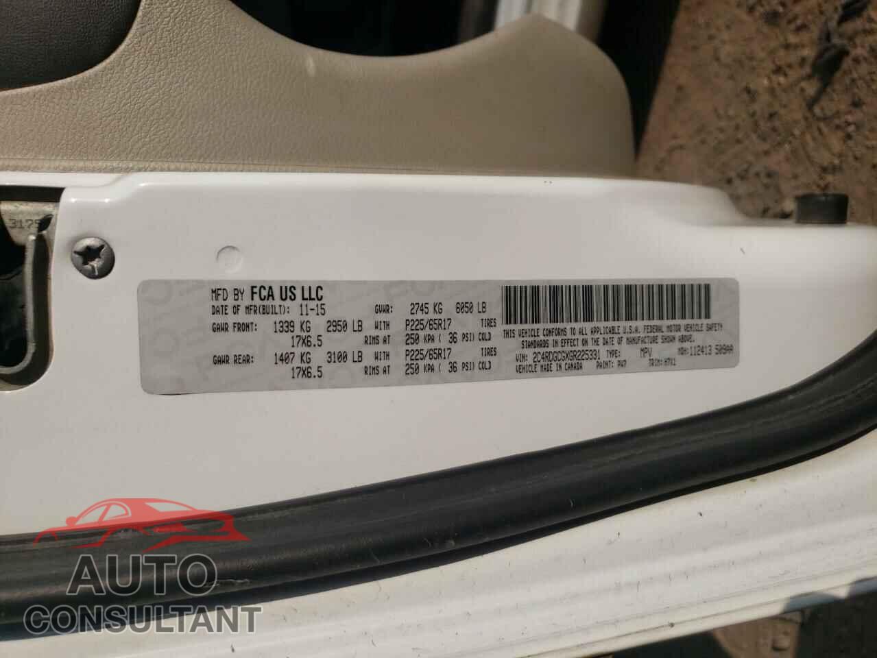 DODGE CARAVAN 2016 - 2C4RDGCGXGR225331