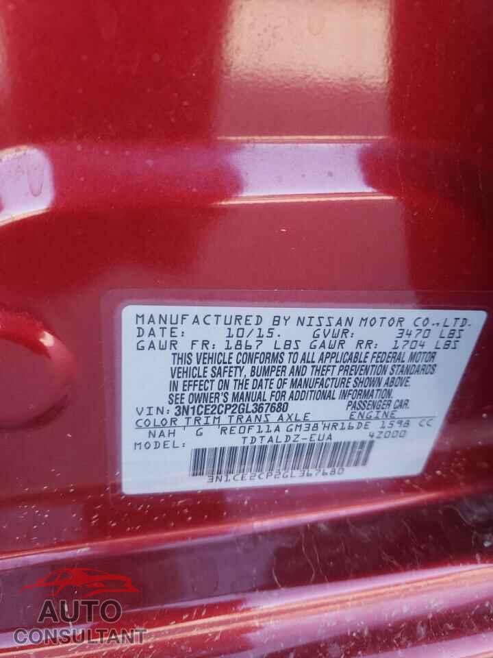 NISSAN VERSA 2016 - 3N1CE2CP2GL367680
