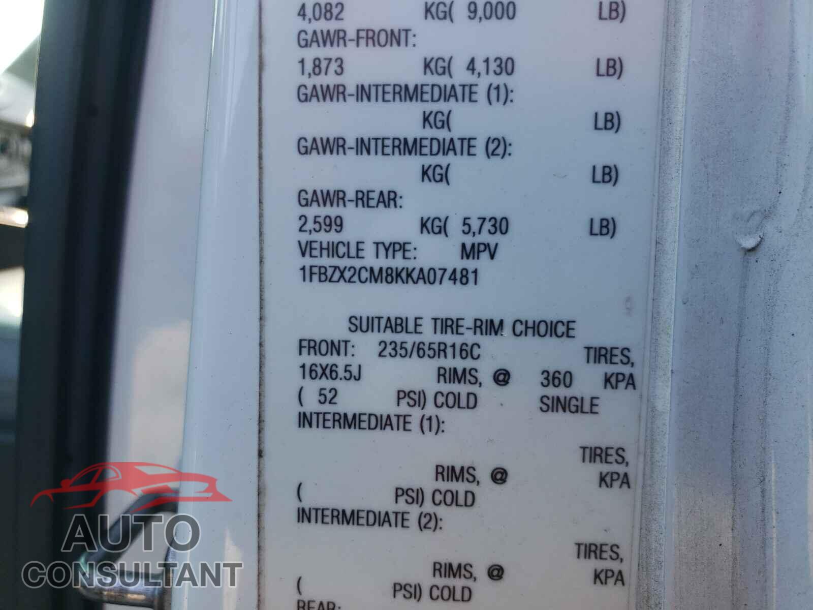 FORD TRANSIT CO 2019 - 1FBZX2CM8KKA07481