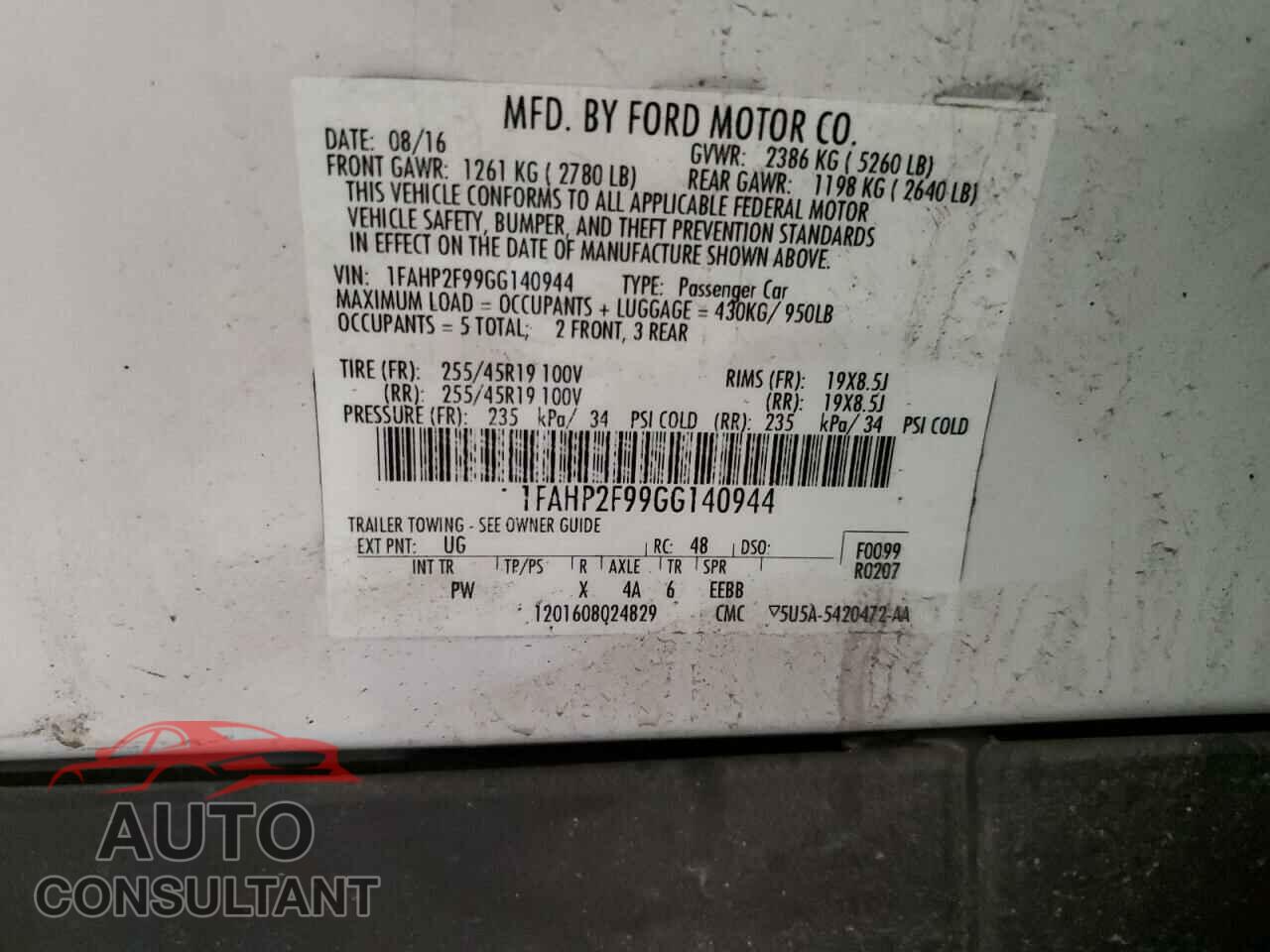 FORD TAURUS 2016 - 1FAHP2F99GG140944