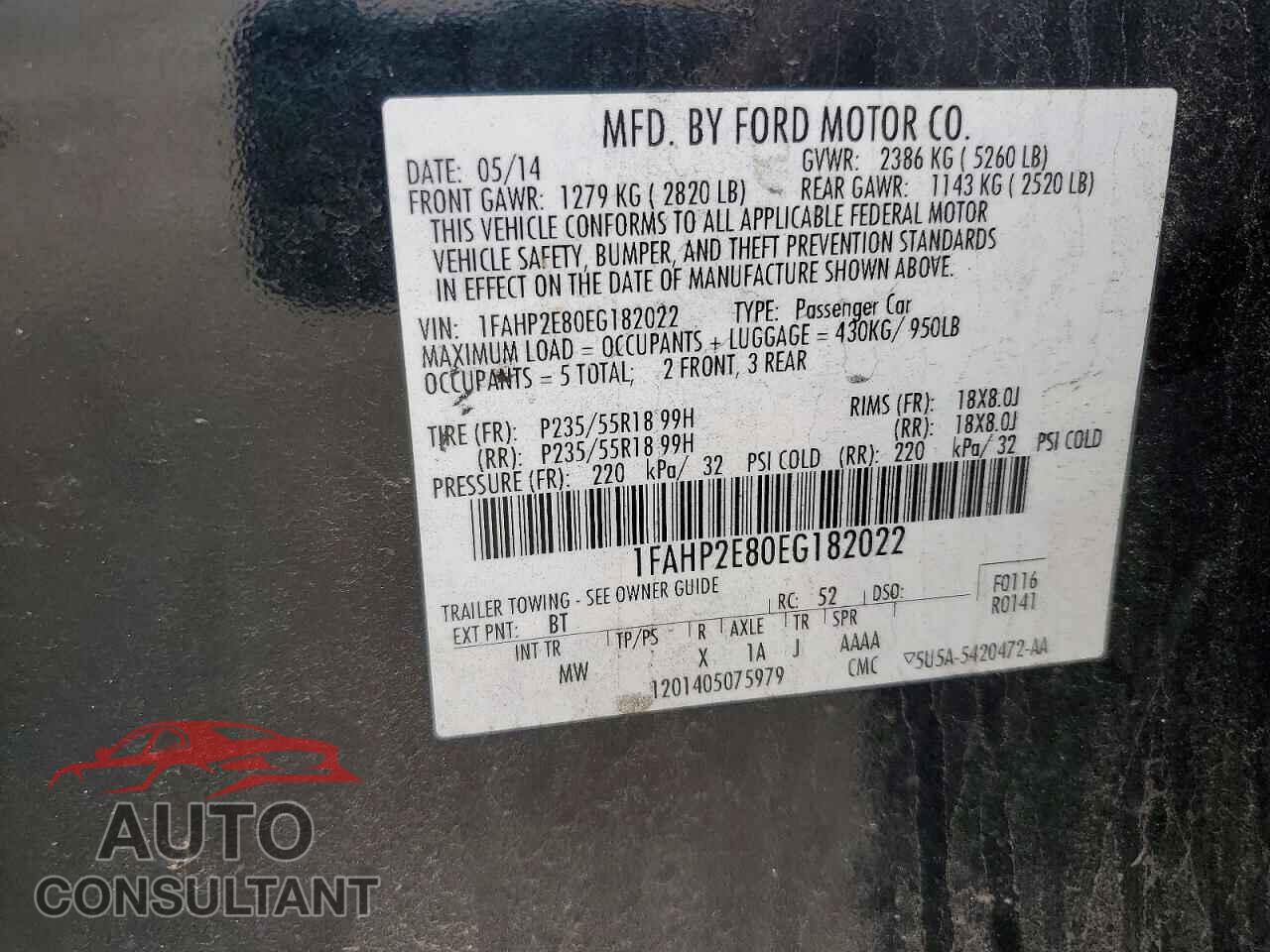 FORD TAURUS 2014 - 1FAHP2E80EG182022