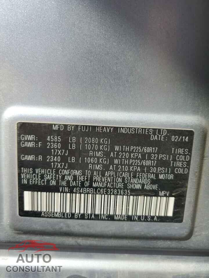 SUBARU OUTBACK 2014 - 4S4BRBLC6E3283635