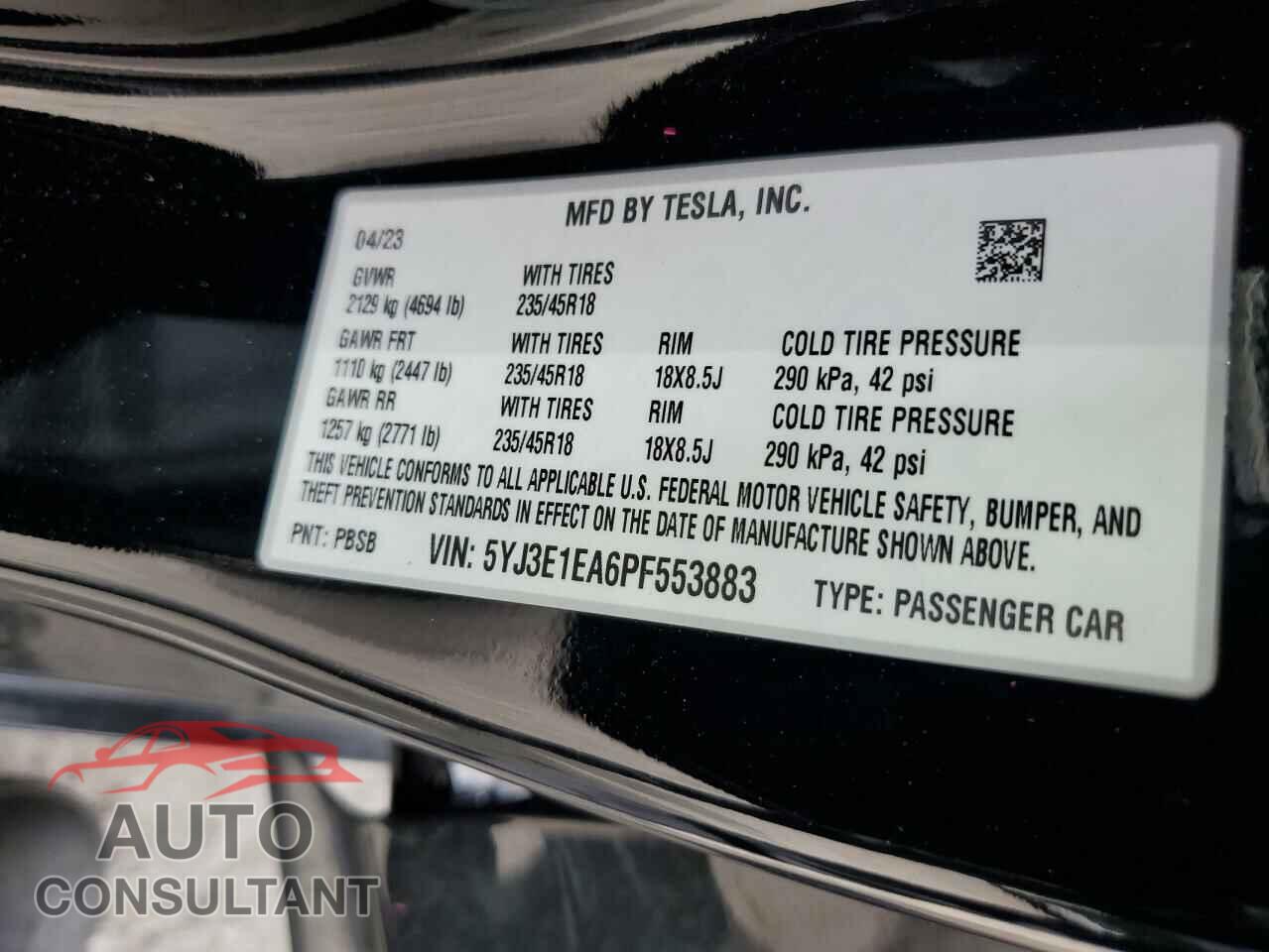 TESLA MODEL 3 2023 - 5YJ3E1EA6PF553883