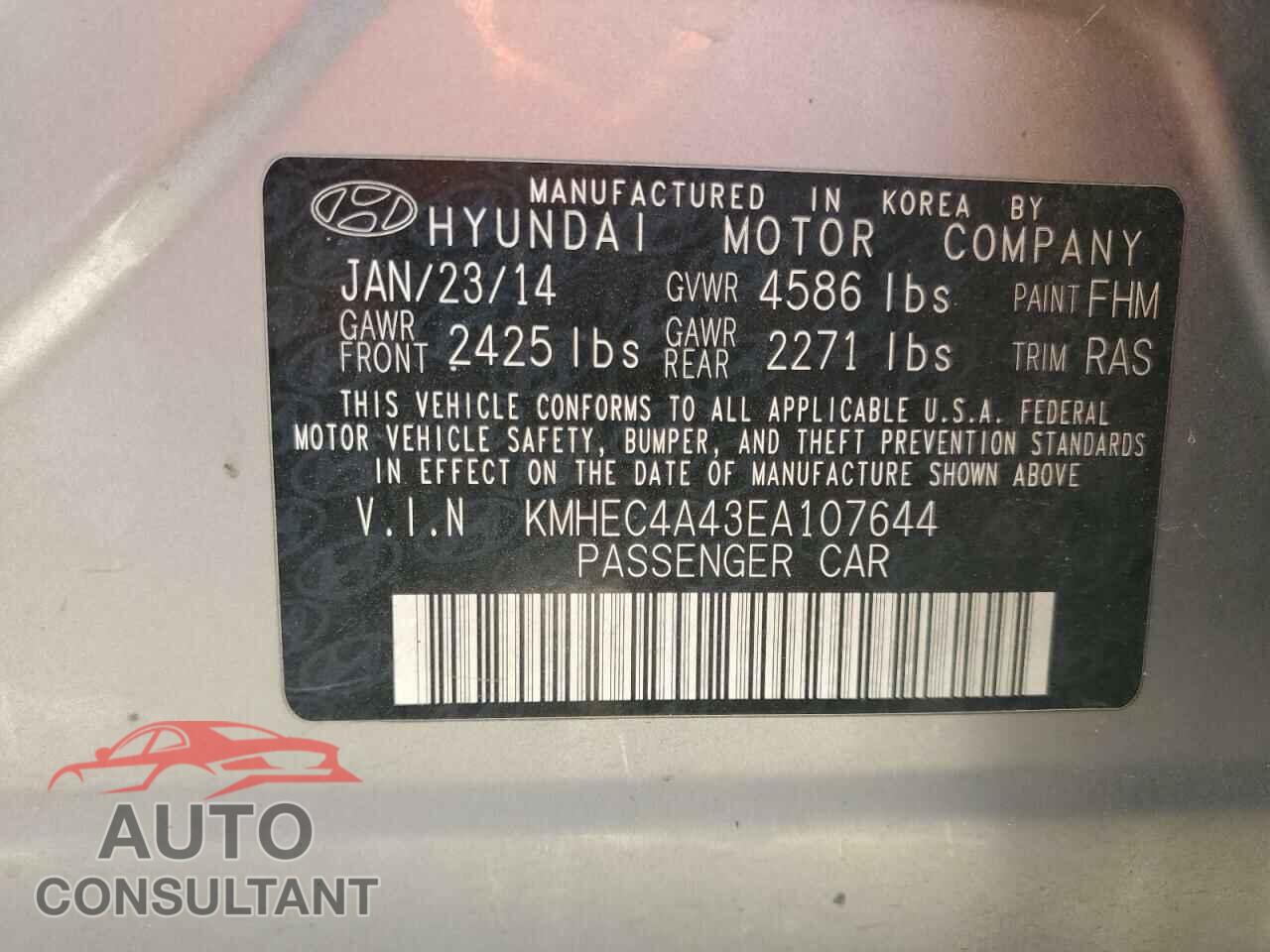 HYUNDAI SONATA 2014 - KMHEC4A43EA107644