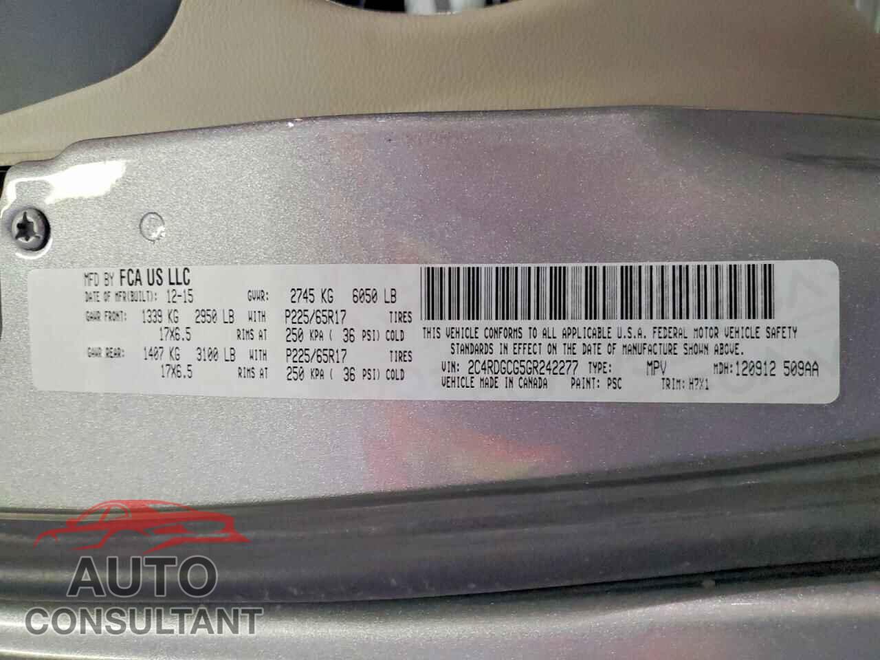 DODGE CARAVAN 2016 - 2C4RDGCG5GR242277